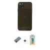 MARSİLYAN™- iPhone 11 Pro Kılıf Ahenk Doku - Siyah Polymer Nano Ekran Koruyucu + Metal Kamera Lens Koruma Cam - KI