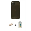 MARSİLYAN™- iPhone 11 Pro Kılıf Ahenk Doku - Siyah Polymer Nano Ekran Koruyucu + Renkli Kamera Lens Koruma Cam - MI
