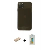 MARSİLYAN™- iPhone 11 Pro Kılıf Ahenk Doku - Siyah Polymer Nano Ekran Koruyucu + Sarı Renkli Kamera Lens Koruma Cam