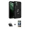 MARSİLYAN™- iPhone 11 Pro Kılıf Ahenk Klasik Koleksiyonu - Siyah 34D Hayalet Izgaralı Cam + Kamera Lens Koruma Cam - SF