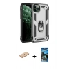 MARSİLYAN™- iPhone 11 Pro Kılıf Ahenk Klasik Koleksiyonu - Siyah 34D Izgaralı Cam + Renkli Kamera Lens Koruma Cam - TU