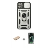 MARSİLYAN™- iPhone 11 Pro Kılıf Ahenk Klasik - Şeffaf 360 Full Body Arka Koruyucu + Renkli Kamera Lens Koruma Cam - SI