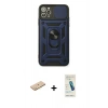 MARSİLYAN™- iPhone 11 Pro Kılıf Ahenk Klasik - Şeffaf Pasifik Cam Ekran Koruyucu + Renkli Kamera Lens Koruma Cam - SI