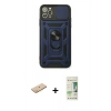 MARSİLYAN™- iPhone 11 Pro Kılıf Ahenk Klasik - Siyah 20D Premium Cam Ekran Koruyucu + Pembe Renkli Kamera Lens Koruma Cam