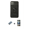 MARSİLYAN™- iPhone 11 Pro Kılıf Ahenk Klasik - Siyah 34D Hayalet Izgaralı Cam + Shine Kamera Lens Koruma Cam - GI