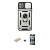 MARSİLYAN™- iPhone 11 Pro Kılıf Ahenk Klasik - Siyah 34D Hayalet Izgaralı Cam + Renkli Kamera Lens Koruma Cam - PE
