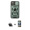 MARSİLYAN™- iPhone 11 Pro Kılıf Ahenk Klasik - Siyah 34D Hayalet Izgaralı Cam + Şeffaf Kamera Lens Koruma Cam