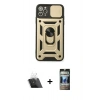 MARSİLYAN™- iPhone 11 Pro Kılıf Ahenk Klasik - Siyah 34D Hayalet Izgaralı Cam + Şeffaf Kamera Lens Koruma Cam