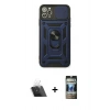 MARSİLYAN™- iPhone 11 Pro Kılıf Ahenk Klasik - Siyah 34D Hayalet Izgaralı Cam + Şeffaf Kamera Lens Koruma Cam