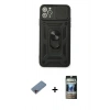 MARSİLYAN™- iPhone 11 Pro Kılıf Ahenk Klasik - Siyah 34D Hayalet Izgaralı Cam + Shine Kamera Lens Koruma Cam - PE