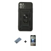 MARSİLYAN™- iPhone 11 Pro Kılıf Ahenk Klasik - Siyah 34D Hayalet Izgaralı Cam + Shine Kamera Lens Koruma Cam - SABE