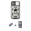 MARSİLYAN™- iPhone 11 Pro Kılıf Ahenk Klasik - Siyah 34D Hayalet Izgaralı Cam + Shine Kamera Lens Koruma Cam - GD