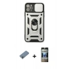 MARSİLYAN™- iPhone 11 Pro Kılıf Ahenk Klasik - Siyah 34D Hayalet Izgaralı Cam + Shine Kamera Lens Koruma Cam - SABE