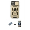 MARSİLYAN™- iPhone 11 Pro Kılıf Ahenk Klasik - Siyah 34D Hayalet Izgaralı Cam + Shine Kamera Lens Koruma Cam - SH