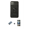 MARSİLYAN™- iPhone 11 Pro Kılıf Ahenk Klasik - Siyah 34D Hayalet Izgaralı Cam + Shine Kamera Lens Koruma Cam - SH