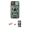 MARSİLYAN™- iPhone 11 Pro Kılıf Ahenk Klasik - Siyah 34D Hayalet Izgaralı Cam + Renkli Kamera Lens Koruma Cam - TU