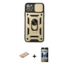 MARSİLYAN™- iPhone 11 Pro Kılıf Ahenk Klasik - Siyah 34D Hayalet Izgaralı Cam + Renkli Kamera Lens Koruma Cam - TU