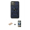 MARSİLYAN™- iPhone 11 Pro Kılıf Ahenk Klasik - Siyah 34D Hayalet Izgaralı Cam + Renkli Kamera Lens Koruma Cam - TU