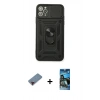 MARSİLYAN™- iPhone 11 Pro Kılıf Ahenk Klasik - Siyah 34D Izgaralı Cam + Metal Kamera Lens Koruma Cam - KI