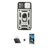 MARSİLYAN™- iPhone 11 Pro Kılıf Ahenk Klasik - Siyah 34D Izgaralı Cam + Kamera Lens Koruma Cam - SF