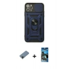 MARSİLYAN™- iPhone 11 Pro Kılıf Ahenk Klasik - Siyah 34D Izgaralı Cam + Shine Kamera Lens Koruma Cam - SH