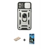 MARSİLYAN™- iPhone 11 Pro Kılıf Ahenk Klasik - Siyah 34D Izgaralı Cam + Renkli Kamera Lens Koruma Cam - YL