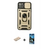 MARSİLYAN™- iPhone 11 Pro Kılıf Ahenk Klasik - Siyah 34D Izgaralı Cam + Renkli Kamera Lens Koruma Cam - YL