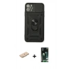 MARSİLYAN™- iPhone 11 Pro Kılıf Ahenk Klasik - Siyah 360 Mat Full Body Arka Koruyucu + Renkli Kamera Lens Koruma Cam - MI