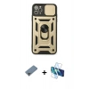 MARSİLYAN™- iPhone 11 Pro Kılıf Ahenk Klasik - Siyah 3D Antistatik Cam Ekran Koruyucu + Shine Kamera Lens Koruma Cam - GI