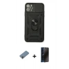 MARSİLYAN™- iPhone 11 Pro Kılıf Ahenk Klasik - Siyah 3D Antistatik Hayalet Cam Ekran Koruyucu + Shine Kamera Lens Koruma Cam - GI