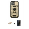 MARSİLYAN™- iPhone 11 Pro Kılıf Ahenk Klasik - Siyah 3D Antistatik Hayalet Cam Ekran Koruyucu + Renkli Kamera Lens Koruma Cam - SI