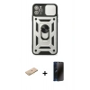 MARSİLYAN™- iPhone 11 Pro Kılıf Ahenk Klasik - Siyah 3D Antistatik Hayalet Cam Ekran Koruyucu + Renkli Kamera Lens Koruma Cam - SI