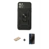 MARSİLYAN™- iPhone 11 Pro Kılıf Ahenk Klasik - Siyah 3D Antistatik Hayalet Cam Ekran Koruyucu + Renkli Kamera Lens Koruma Cam - SI