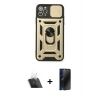 MARSİLYAN™- iPhone 11 Pro Kılıf Ahenk Klasik - Siyah 3D Antistatik Hayalet Cam Ekran Koruyucu + Kamera Lens Koruma Cam - SF