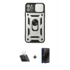 MARSİLYAN™- iPhone 11 Pro Kılıf Ahenk Klasik - Siyah 3D Antistatik Hayalet Cam Ekran Koruyucu + Kamera Lens Koruma Cam - SF
