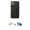 MARSİLYAN™- iPhone 11 Pro Kılıf Ahenk Klasik - Siyah 3D Antistatik Seramik Nano Ekran Koruyucu + Renkli Kamera Lens Koruma Cam - SI