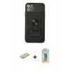 MARSİLYAN™- iPhone 11 Pro Kılıf Ahenk Klasik - Siyah Polymer Nano Ekran Koruyucu + Renkli Kamera Lens Koruma Cam - SI