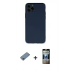 MARSİLYAN™- iPhone 11 Pro Kılıf Ahenk Serisi - Siyah 34D Hayalet Izgaralı Cam + Sierra Blue Shine Kamera Lens Koruma Cam