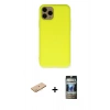 MARSİLYAN™- iPhone 11 Pro Kılıf Ahenk Serisi - Siyah 34D Hayalet Izgaralı Cam + Renkli Kamera Lens Koruma Cam - TU