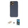 MARSİLYAN™- iPhone 11 Pro Kılıf Ahenk Serisi - Siyah 34D Izgaralı Cam + Renkli Kamera Lens Koruma Cam - SI