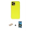 MARSİLYAN™- iPhone 11 Pro Kılıf Ahenk Serisi - Siyah 34D Izgaralı Cam + Renkli Kamera Lens Koruma Cam - SI