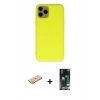 MARSİLYAN™- iPhone 11 Pro Kılıf Ahenk Serisi - Siyah 360 Mat Full Body Arka Koruyucu + Renkli Kamera Lens Koruma Cam - TU