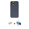 MARSİLYAN™- iPhone 11 Pro Kılıf Ahenk Serisi - Siyah 3D Antistatik Cam Ekran Koruyucu + Renkli Kamera Lens Koruma Cam - MI