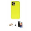 MARSİLYAN™- iPhone 11 Pro Kılıf Ahenk Serisi - Siyah 3D Antistatik Mat Seramik Nano Ekran Koruyucu + Renkli Kamera Lens Koruma Cam - TU