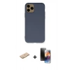 MARSİLYAN™- iPhone 11 Pro Kılıf Ahenk Serisi - Siyah 3D Antistatik Mat Seramik Nano Ekran Koruyucu + Renkli Kamera Lens Koruma Cam - PE