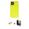 MARSİLYAN™- iPhone 11 Pro Kılıf Ahenk Serisi - Siyah 3D Antistatik Mat Seramik Nano Ekran Koruyucu + Renkli Kamera Lens Koruma Cam - PE