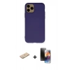 MARSİLYAN™- iPhone 11 Pro Kılıf Ahenk Serisi - Siyah 3D Antistatik Mat Seramik Nano Ekran Koruyucu + Yeşil Renkli Kamera Lens Koruma Cam