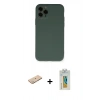 MARSİLYAN™- iPhone 11 Pro Kılıf Ahenk Serisi - Siyah Polymer Nano Ekran Koruyucu + Yeşil Renkli Kamera Lens Koruma Cam
