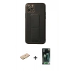 MARSİLYAN™- iPhone 11 Pro Kılıf Akış Doku - Şeffaf 360 Full Body Arka Koruyucu + Pembe Renkli Kamera Lens Koruma Cam