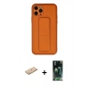 MARSİLYAN™- iPhone 11 Pro Kılıf Akış Doku - Şeffaf 360 Full Body Arka Koruyucu + Pembe Renkli Kamera Lens Koruma Cam